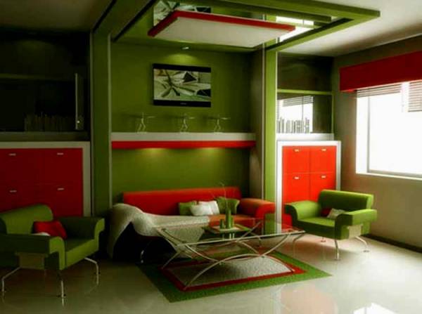 طراحی دکوراسیون سبز و قرمز منزل