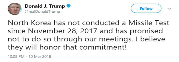توئیت ترامپ درباره مذاکرات با کره شمالی