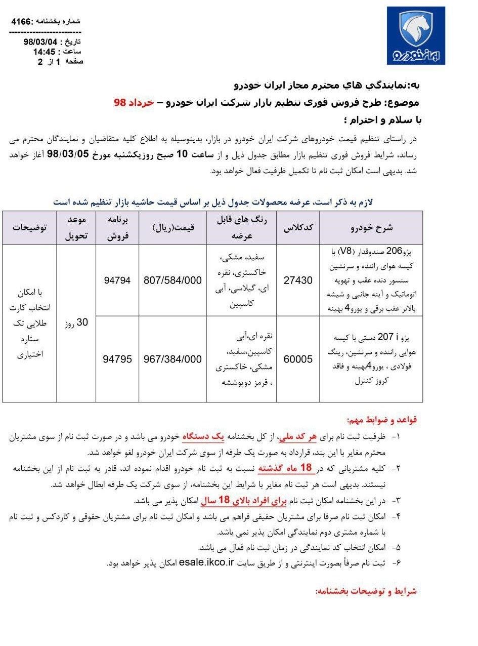 فروش فوری پژو ۲۰۷ و پژو ۲۰۶ توسط ایران خودرو