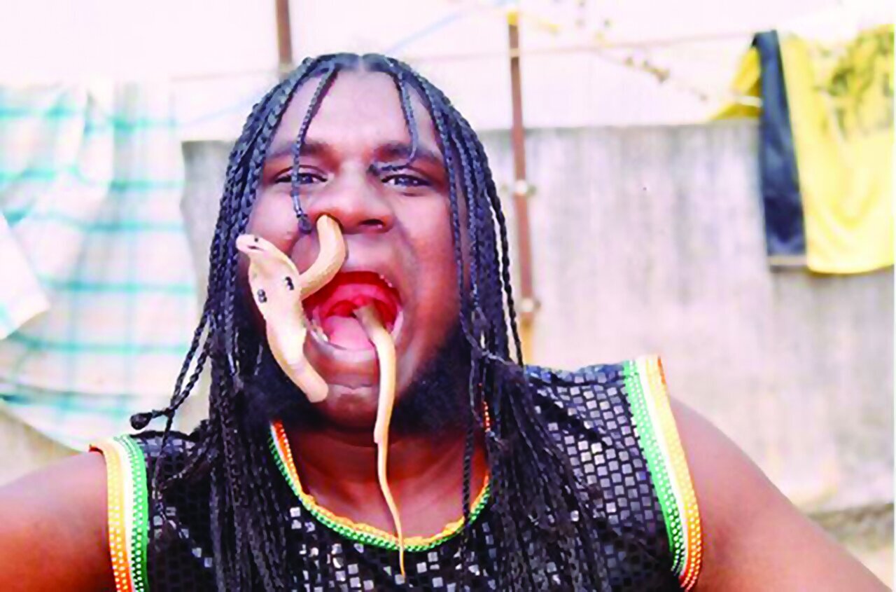 عبور دادن مار کبرا و افعی از دهان و دماغ برای ثبت رکورد!