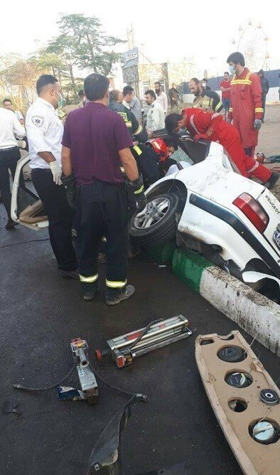 جزئیات تصادف مرگبار در جاده خاوران تهران | ۷ سرنشین در پرشیا محبوس شدند + تصاویر