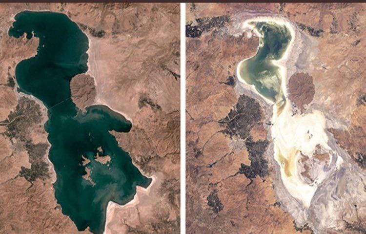 تصویر فضایی غم‌انگیز از مرگ تدریجی دریاچه ارومیه