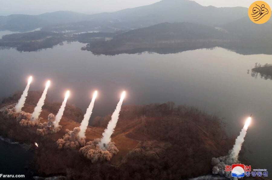 کیم جونگ اون و دخترش نظاره‌گر پرتاب همزمان ۶ موشک+ عکس