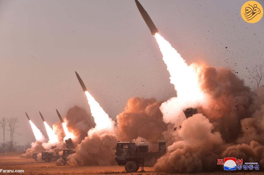 کیم جونگ اون و دخترش نظاره‌گر پرتاب همزمان ۶ موشک+ عکس